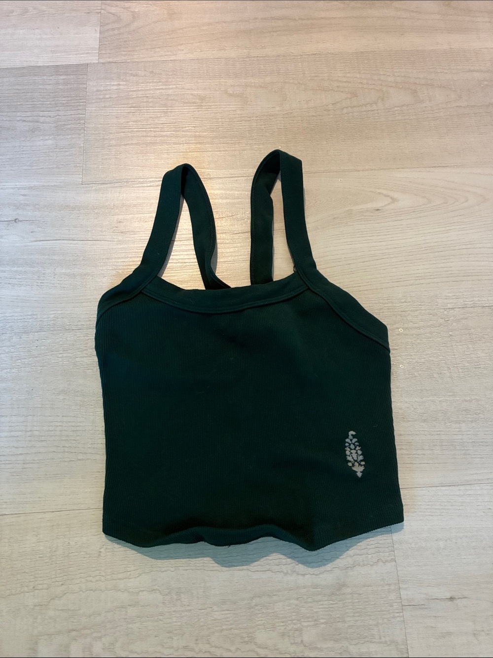FP Movement by Free People Dark Green Ribbed Tank with Floral Print